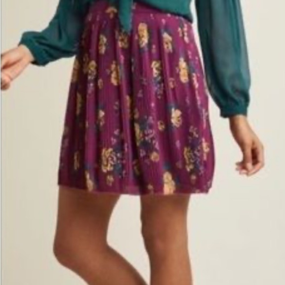 ModCloth Accordion Pleated Maroon Floral Skirt Large